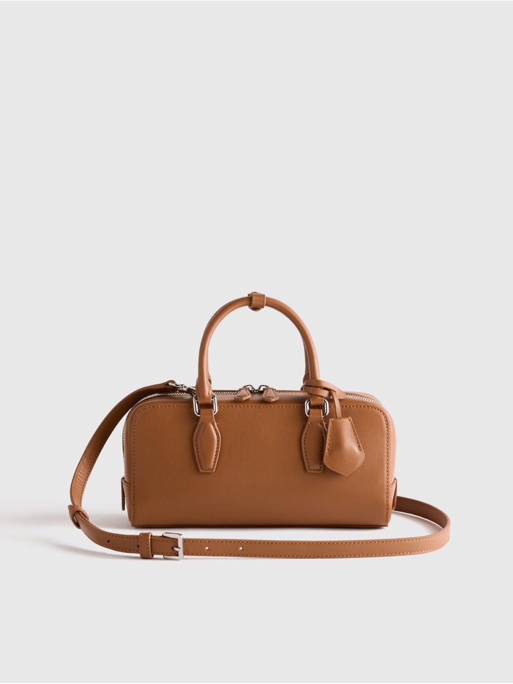 Quince Italian Leather Mini Bowler Crossbody Satchel – Caramel Brown